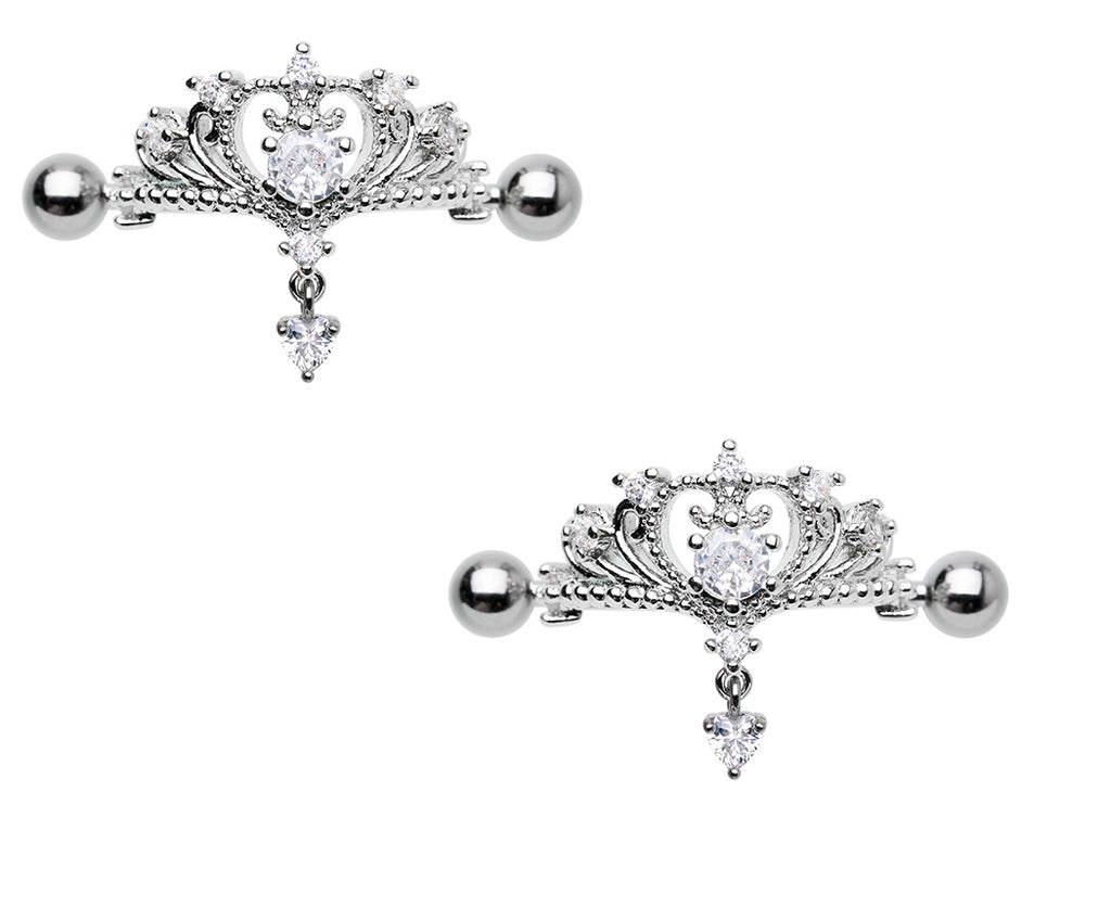 Nipple Ring bar Royalty Princess Gem Drop Dangle barbell pair 1''