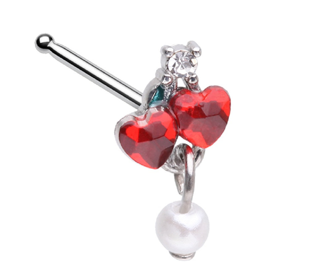 Nose Ring Stud Heart Cherry Pearl ring top