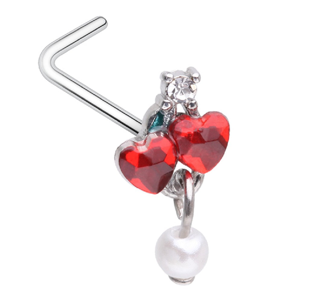 Nose Ring Stud Heart Cherry Pearl ring top L bend