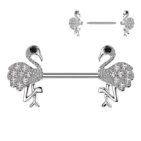 Nipple Ring CZ Flamingo Ends Nipple Barbell Sold as a pair
