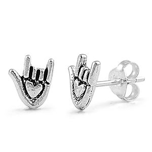 Sterling Silver Mini Sign Language Post Earrings