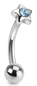 EyeBrow 316L Surgical Steel Curved Eyebrow Barbell with Gemmed Star Top