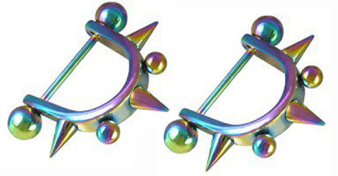 Nipple Ring Bars Rainbow Spike Body Jewelry Pair 14 gauge Body Piercing