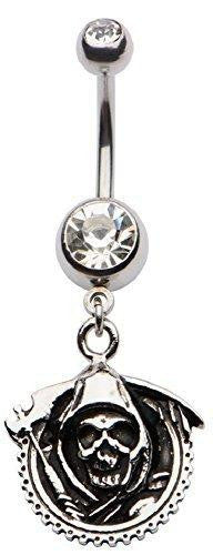 Sons of Anarchy Stainless Steel Grim Reaper Dangle Belly Button Ring 14g 3/8''...