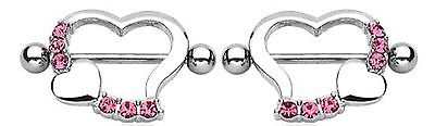 Nipple Ring Bars Heart Body Jewelry Pair 14 gauge Sold as pair