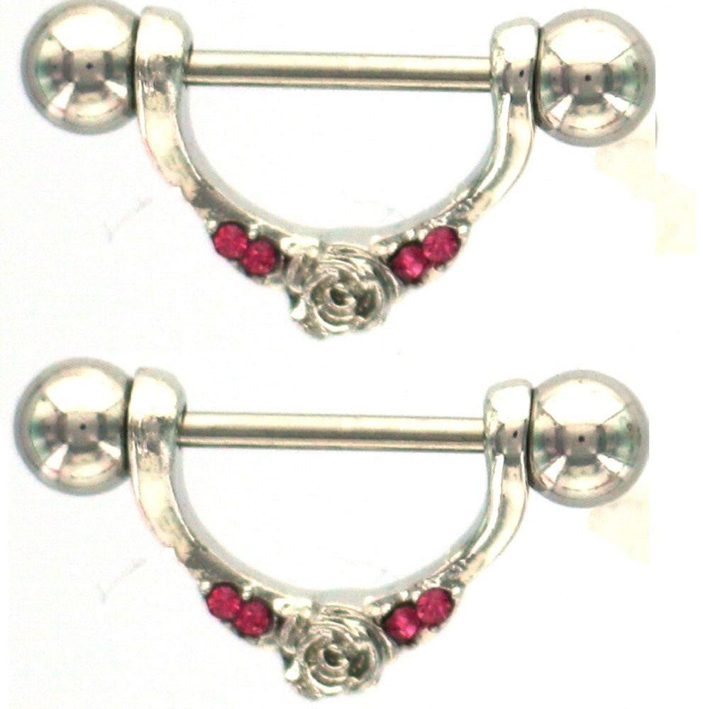 Nipple Shield Rings barbell barbells Rose sold as a pair 14 gauge
