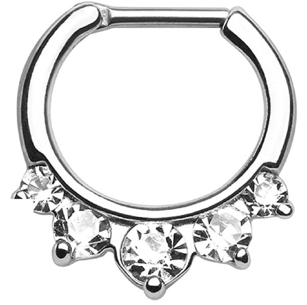 Five Pronged CZs 316L Surgical Steel Septum Clicker Ring 16 gauge