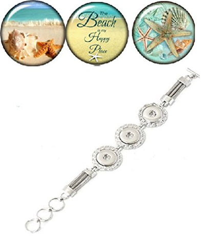 Silver Color Lobster Toggle Clasp Multi Snap Bracelet Fits 3 18mm Snap Buttons CZ (Beach)