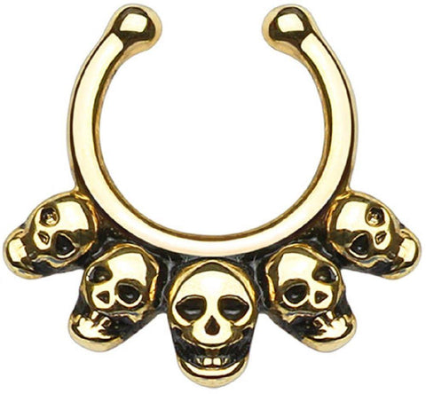 Five Linked Skulls Non-Piercing Septum Hanger