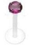 Bio-Flex Shaft with Push-in .925 Silver Prong Gem Labret/Monroe 14g 3/8'' [red]