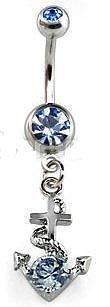 Body Accentz&trade; Belly Button Ring Navel CZ Anchor Body Jewelry 14 Gauge