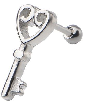 Tragus Barbell 18g 5/16 Cartilage Barbell with Heart Skeleton Key End Ball End