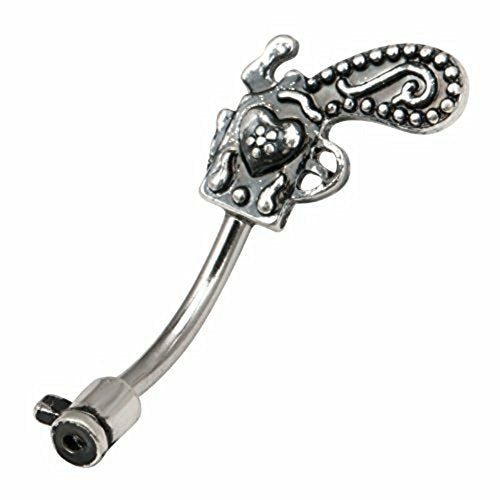 Belly Button Ring Navel 316L Surgical Steel, In-N-Out, Pistol, Gun, Split Belly Rings Body Jewelry Dangle 14 Gauge BV294