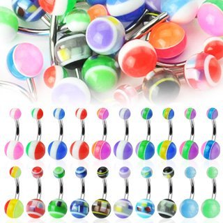 Body Accentz&trade; Belly Button Ring Navel western and stripe Body Jewelry 14 Gauge 20 pieces