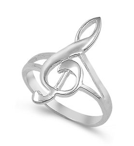 Sterling Silver Ring - Music Notes Face Height: 24 mm  Size 5
