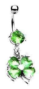 Body Accentz? Belly Button Ring Navel Four Leaf Clover Jewelry Dangle 14g