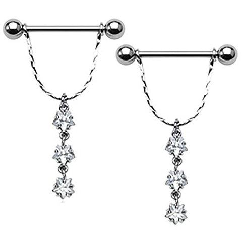 Body AccentzTM Nipple Ring Bars Dangle Stars Body Jewelry Pair 14 gauge