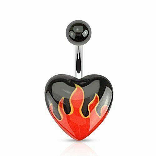 Belly Button Ring Navel 14G 316L Surgical Steel Navel Ring with Flame Acrylic