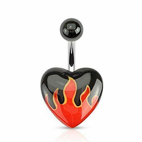 Belly Button Ring Navel 14G 316L Surgical Steel Navel Ring with Flame Acrylic