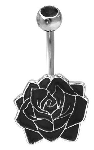 Body Accentz&reg; Belly Button Ring Navel 316L Surgical Steel, Cubic Zirconia, Logo, Gem, Rose Flower Body Jewelry 14 Gauge