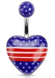 Belly Button Rings Heart with American Flag Print Acrylic 316L Surgical Steel