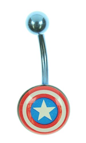 Captain America Belly Button Ring Navel 316l Surgical Steel, Logo, Dangle, Marvel
