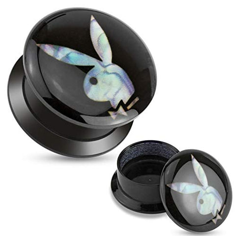 Earrings Rings Mother of Pearl Playboy Bunny Inaly Black Acrylic Screw Fit Pair