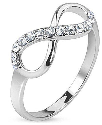 Pave Gemmed Infinite Ring. Brass with Rodium Plated Infinity Knot CZ Ring