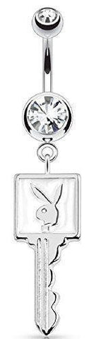 Belly Button Ring Playboy Bunny Enamel Key  Surgical Steel Navel  14g 3/8'' bar