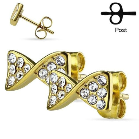 Earrings post Pair of CZ Paved Ribbon BowStainless Steel Stud Earrings
