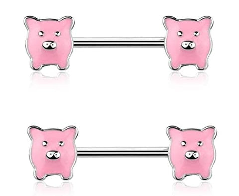 Nipple bar Pink Lil Pig ends 316Lsurgical steel barbell