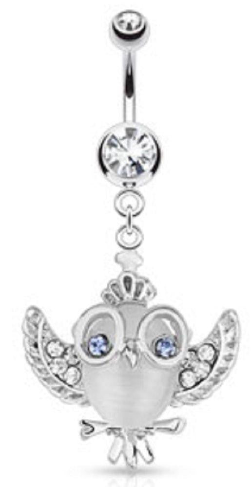Belly Button Ring Cats Eye Owl Gem Wings Glasses Crown Dangle Surgical Steel