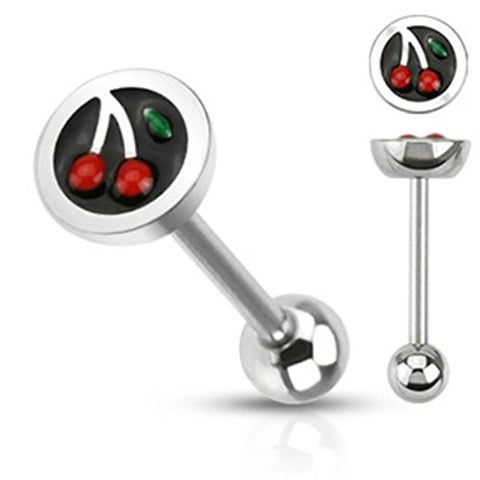 Tongue Ring 316L Surgical Steel Enamel Coated Logo Half Dome Barbells 5/8 Cherry 14 gauge cherries Body Accentz&reg;
