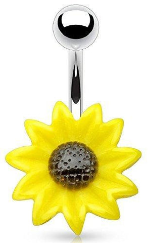 Belly button ring Acrylic Sunflower 316L Surgical Steel Navel Ring [Jewelry]