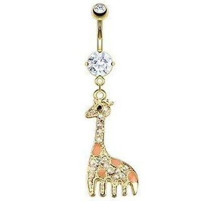 Belly Button Ring Gold IP Over 316L Surgical Steel with Multi color giraffe