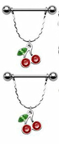 Single Gem Cherry Dangle 316L Surgical Steel Nipple Shield 14 gauge sold as pair