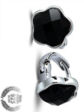 Natural Black Agate Clip Earrings Solid 925 Sterling Silver Star Earrings for Women and Girl Jewelry