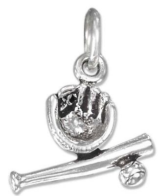 Sterling Silver ANTIQUED BASEBALL, BAT AND GLOVE CHARM