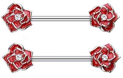 Body Accentz® Nipple Ring Rose Flower bar body Jewelry Pair sold as pair