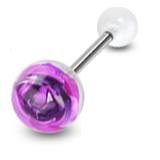 Tongue Rings 316L Surgical Steel Barbell with Metal Rose Embedded in Clear Ball Top 5/8 10mm Body Accentz&reg;