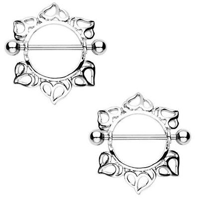 Nipple Ring Bars Heart Body Jewelry Pair 14 gauge Sold as pair