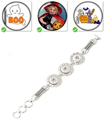 Silver Color Lobster Toggle Clasp Multi Snap Bracelet Fits 3 18mm Snap Buttons CZ (Halloween1)