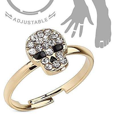 Multi Gem Paved Skull Adjustable Brass Mid-Ring/Toe Ring [Jewelry]