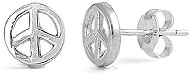 STERLING SILVER Silver Stud Earrings - Peace Sign