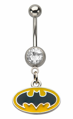 Belly Button Ring Navel 316L Surgical Steel, Cubic Zirconia,  Batman  14 Gauge