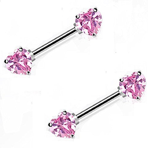 Nipple Rings barbell ring 316L Surgical Steel Nipple Bar with Double Front Facing Heart CZ Prongs