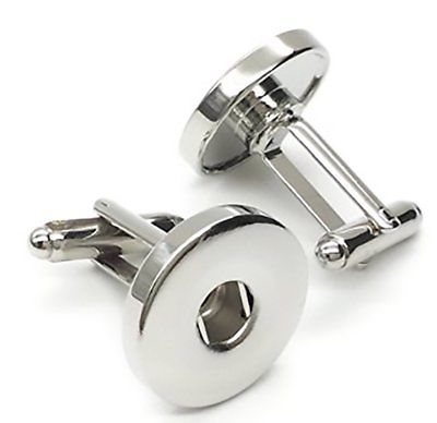 Silver Tone Cuff Link with Interchangeable Snap Button Blank Base 2 free snaps