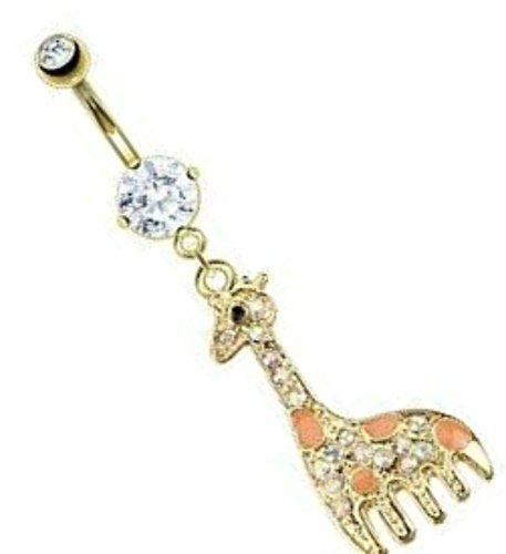 Giraffe Belly Button Ring Gold IP Over 316L Surgical Steel HO960