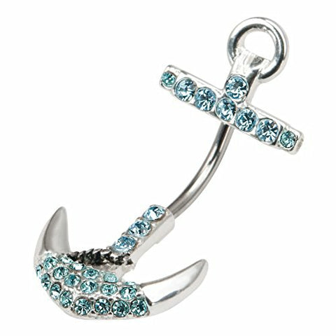 Belly Button Ring Navel Split CZ Anchor 316L surgical Steel Body Jewelry 14 Gauge BV289