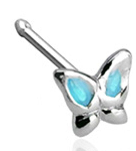 Body Accentz&reg; 20GA .925 Sterling Silver Nose Stud with 3mm Butterfly with Epoxy Colored Wings